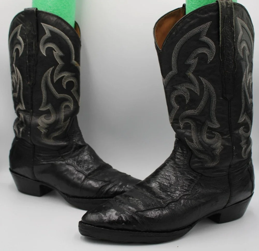 Size 9 - Vtg Sedona West Boots Exotic Black Ostrich Skin - 2804 6331